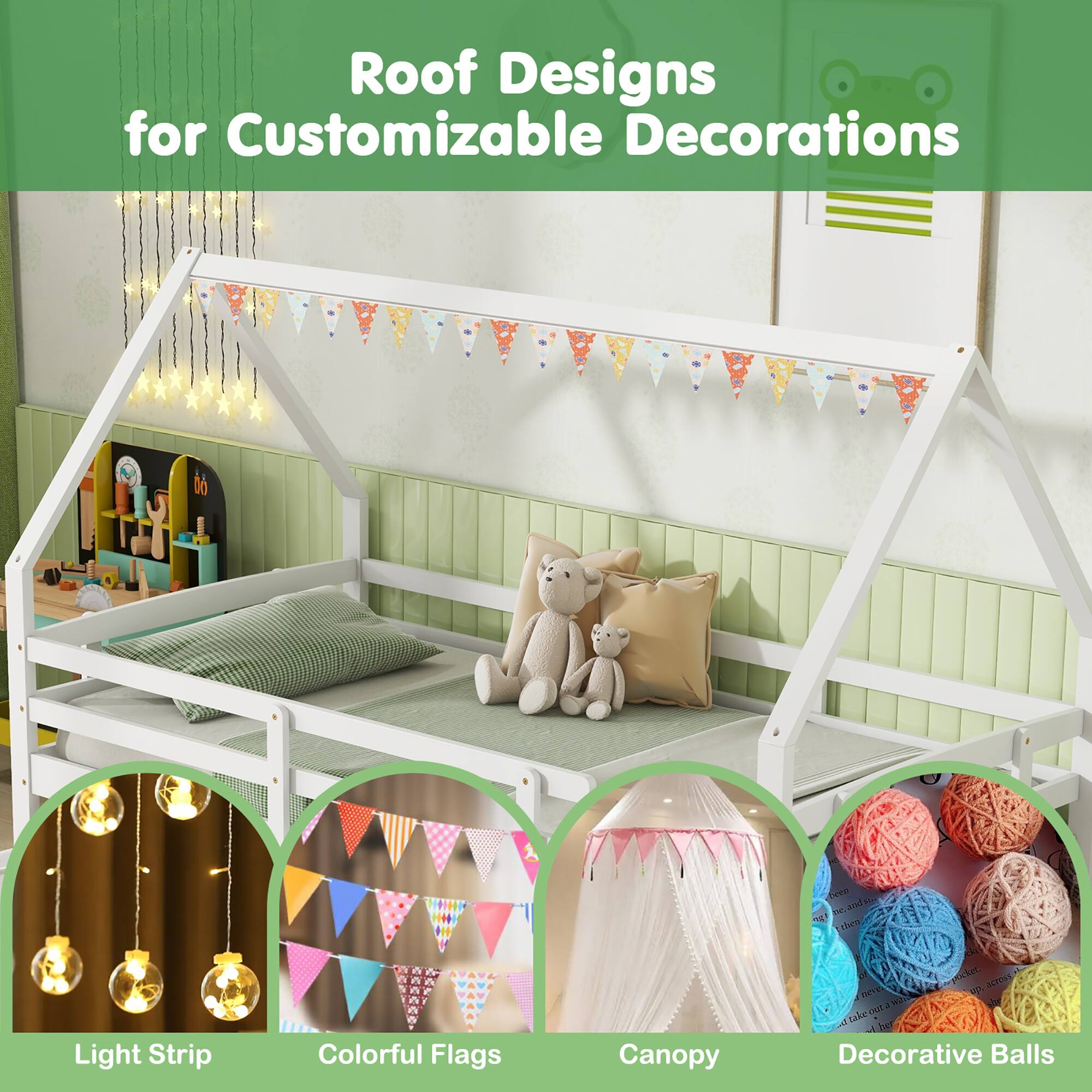 Roof Designs for Customizable Decorations

- Light Strip
- Colorful Flags
- Canopy
- Decorative Balls