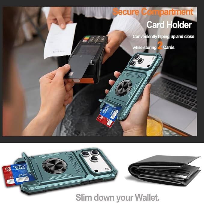 Secure Compartment Card Holder  
Conveniently flipping up and close while storing 2 Cards  

Slim down your Wallet.