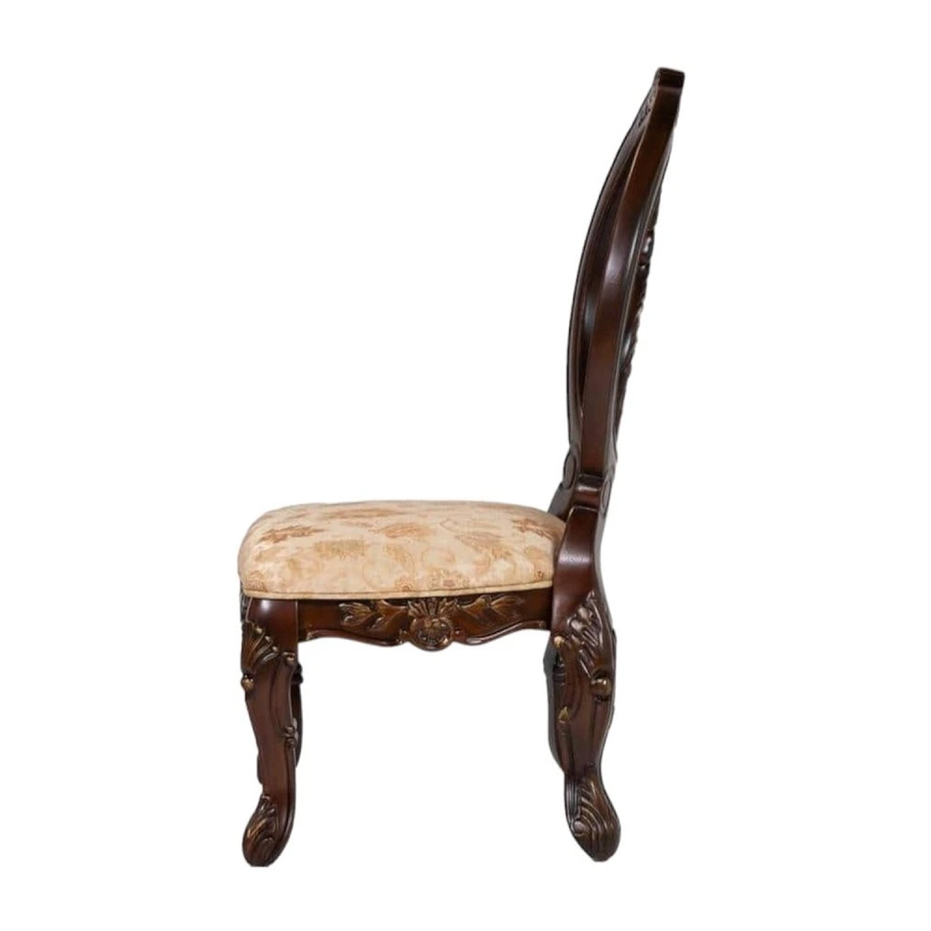 Back. Manhattan Lane - 23 Inch Carved Dining Chair, Set of 2, Cabriole Legs, Tan Fabric Seating - Brown, Tan.
