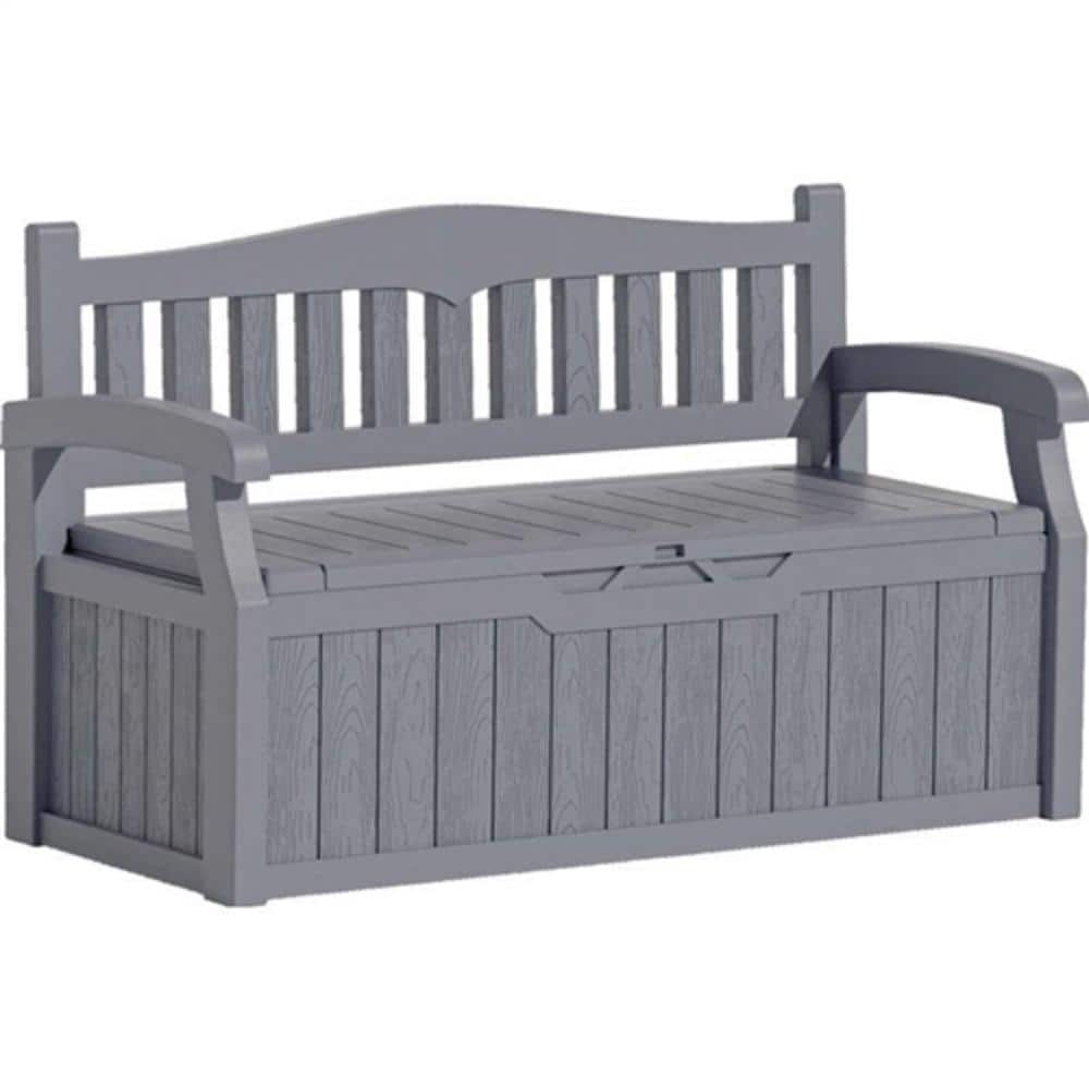 Hivvago - Heavy Duty Plastic Outdoor Storage Garden Bench Patio Deck Box - Gray