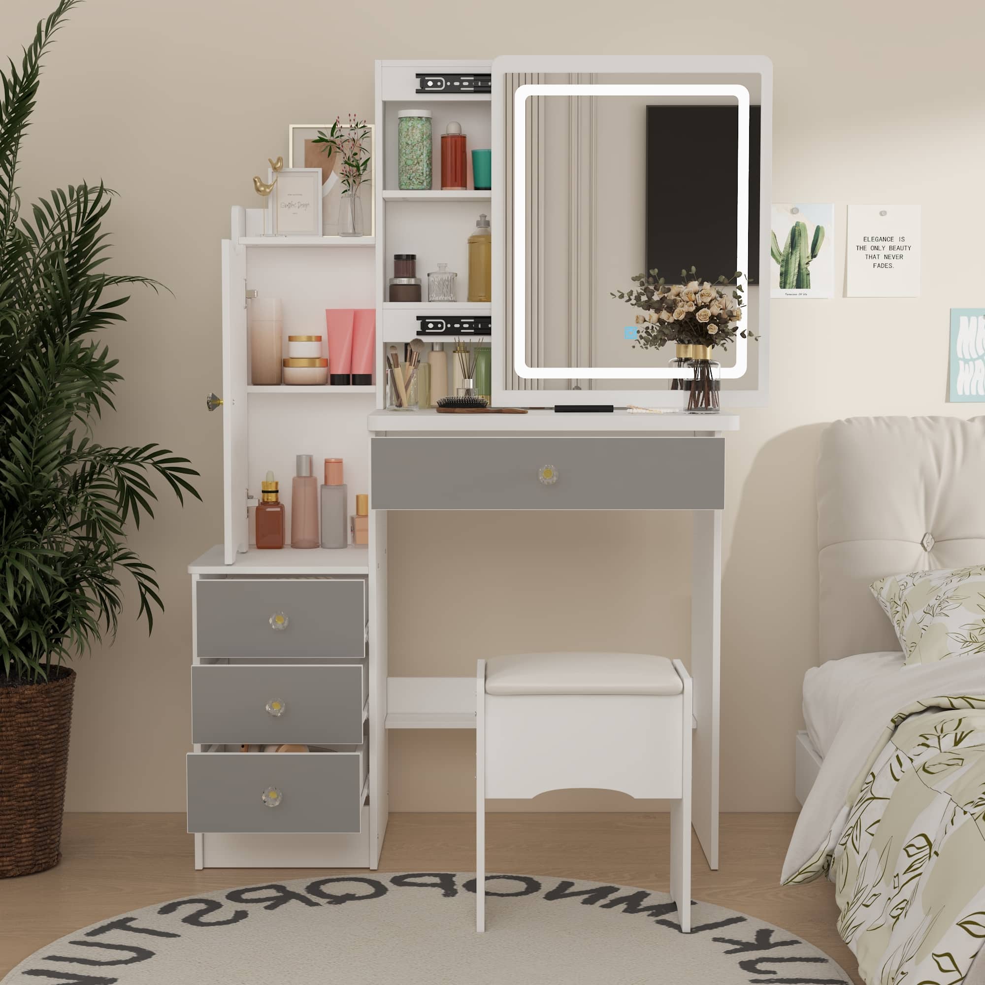 Famapy - LED Vanity Table with Precision Storage: Your Ultimate Makeup & Jewelry Organizer - White price history on PriceWatchPro