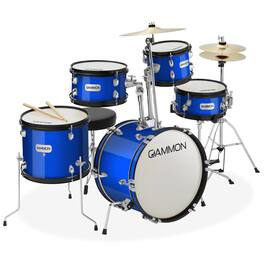 Gammon Percussion - 5pc Junior Drum Set - Beginner Percussion Kit with Stool and Stands - Blue