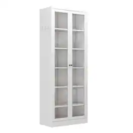Dexmalle - Dexmalle-72" Tall Freestanding Kitchen Storage Cabinet with 5 Adjustable Shelves and Glass Display Door - White