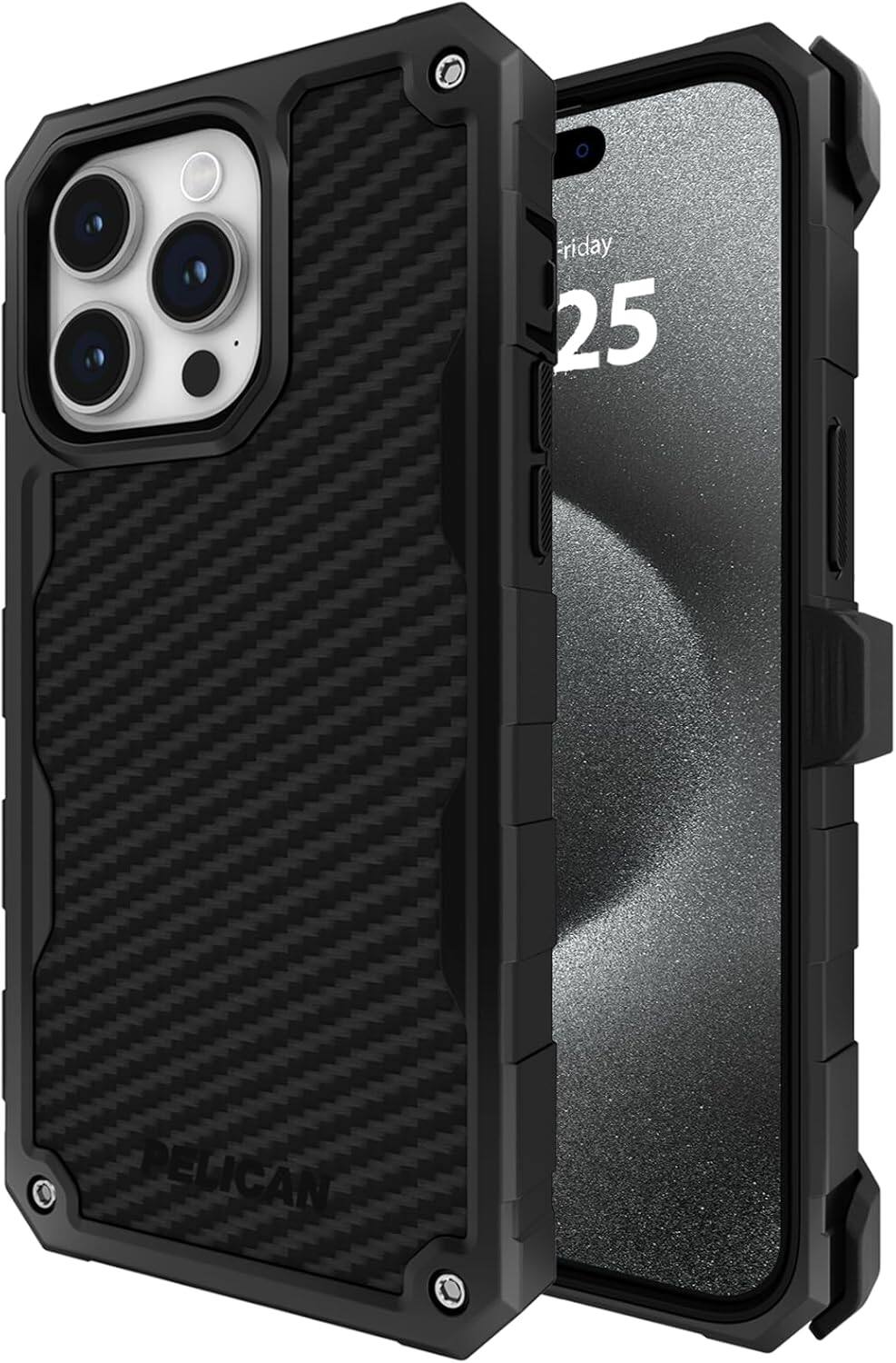 Pelican - Shield Kevlar with MagSafe Case with Holster for iPhone 15 Pro Max | Color: - Black