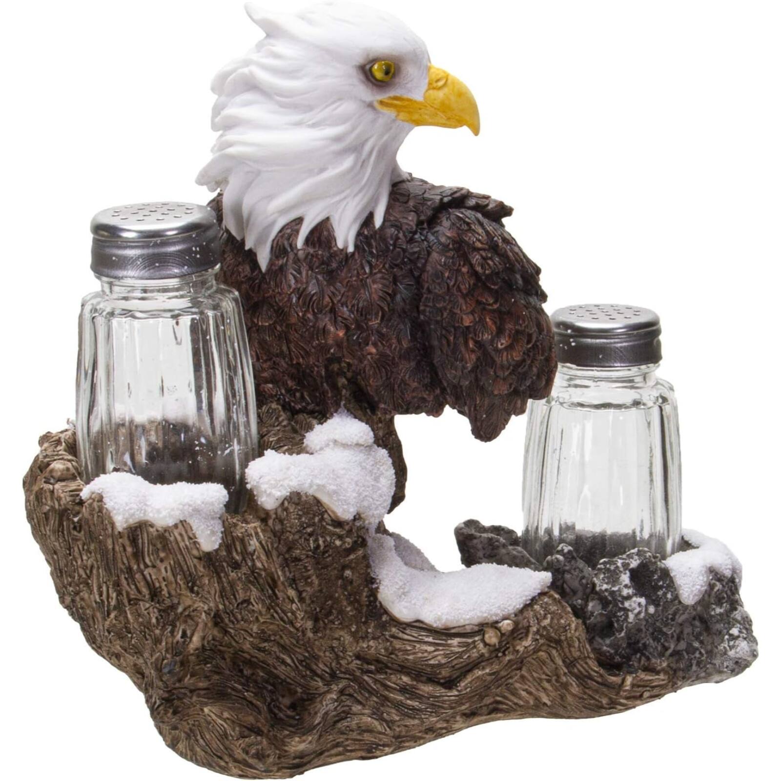 Alt View 1. Pacific Trading - American Bald Sea Eagle Spiritual Realistic Decorative Glass Salt and Pepper Shakers Set with Resin Holder Stand - Multicolor.