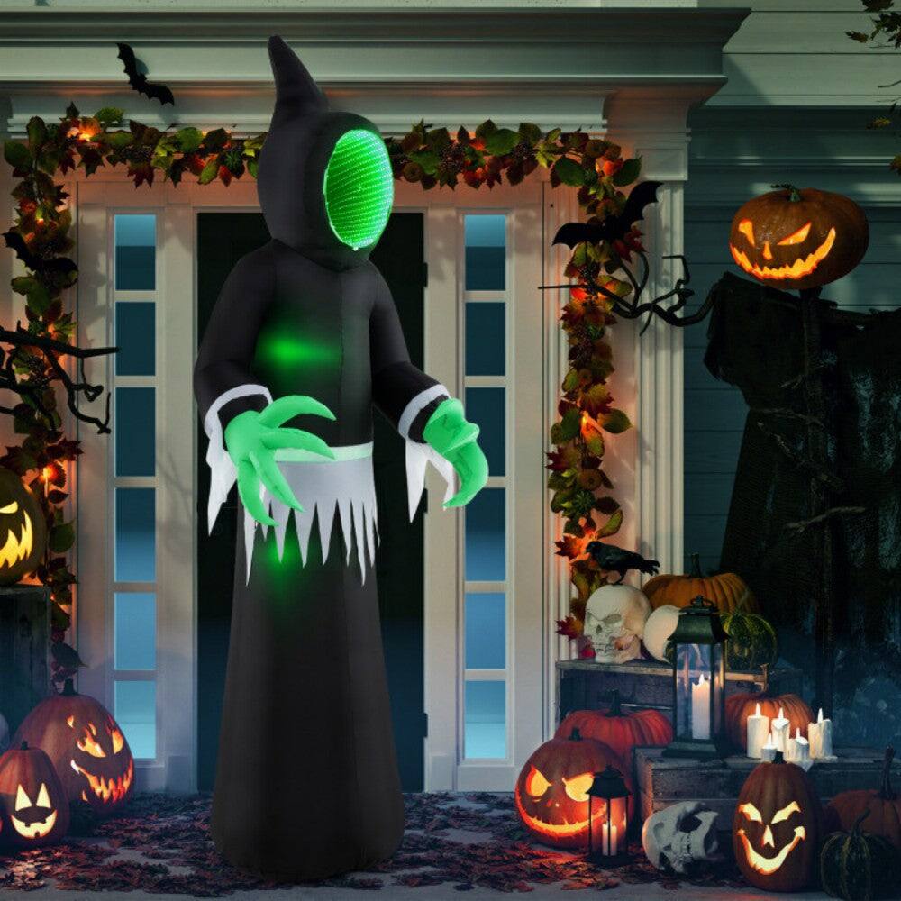 Alt View 3. Boyel Living - Giant 8ft Inflatable Halloween Ghost with LED Lights and Mirror Face - Multicolor.