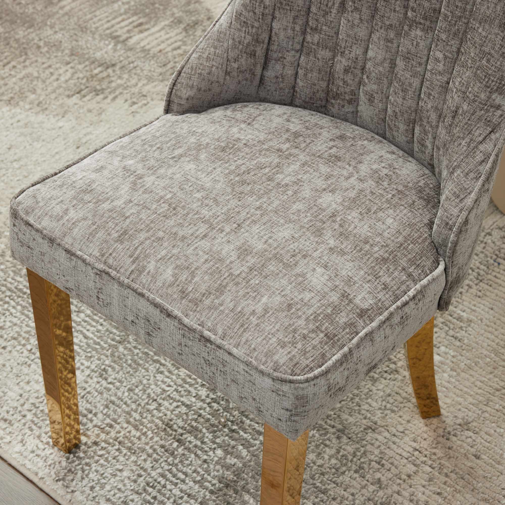 Alt View 8. GOODSILO - Luxury Chenille Fabric Upholstered Dining Chairs with Golden Stainless Steel Legs, Set of 2 - Gray.
