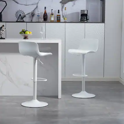 Front. GOODSILO - Set of 2 Adjustable Swivel Bar Stools with Backrest, Modern Counter Height Stools for Kitchen Islands - White.