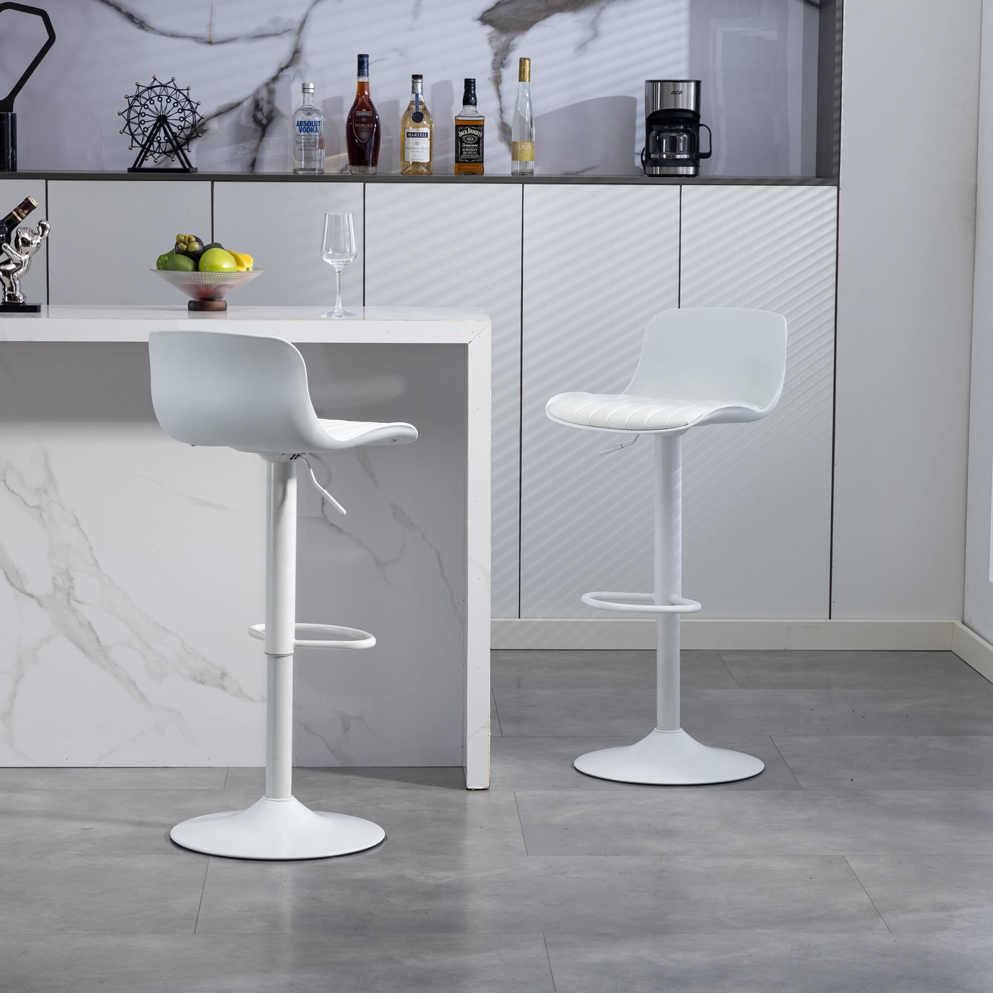 Front. GOODSILO - Set of 2 Adjustable Swivel Bar Stools with Backrest, Modern Counter Height Stools for Kitchen Islands - White.