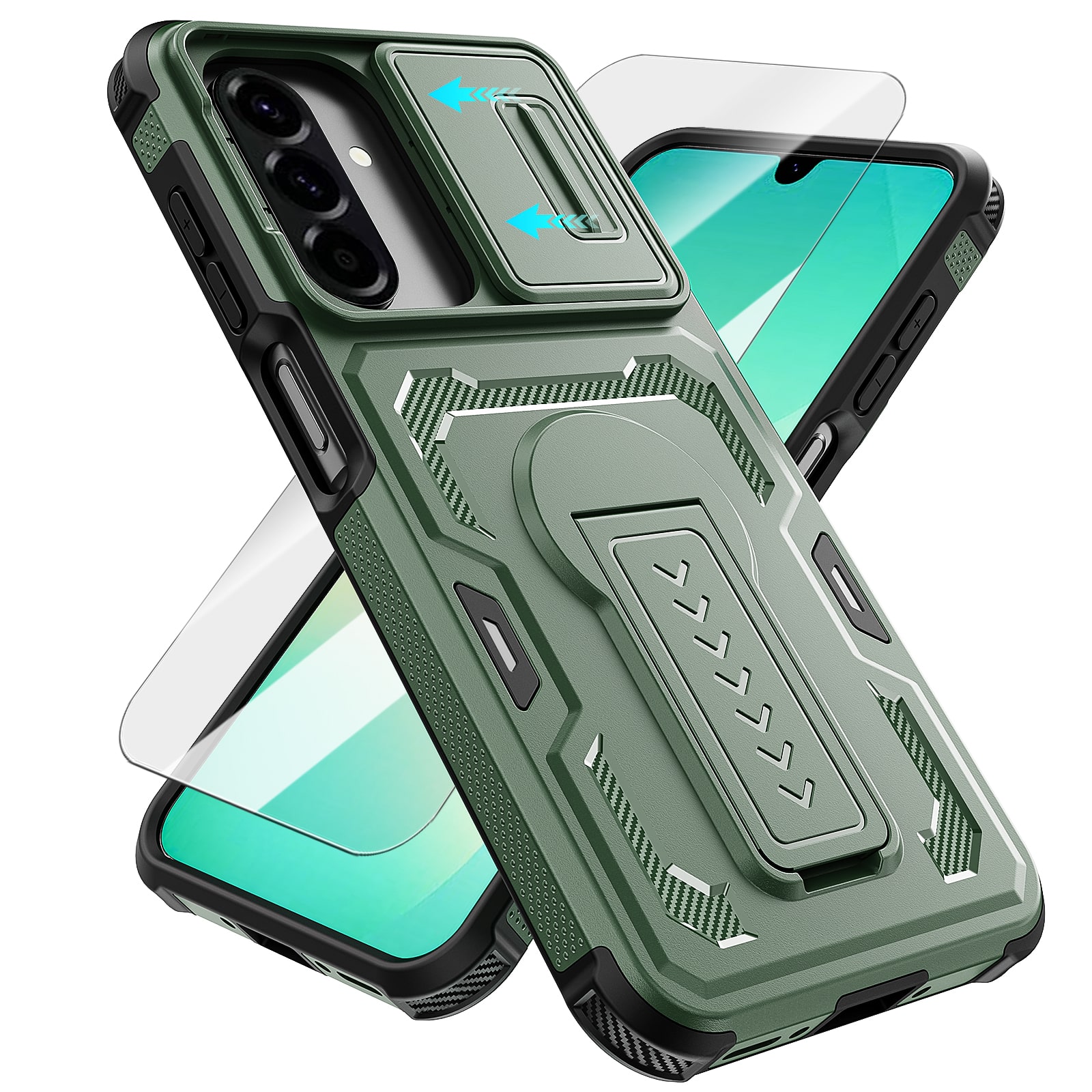 Photos - Case Dteck - Rugged Stand  for Samsung Galaxy A26 5G,Shockproof Heavy Duty Cover With Sliding Lens Cover+Tempered Glass Flim