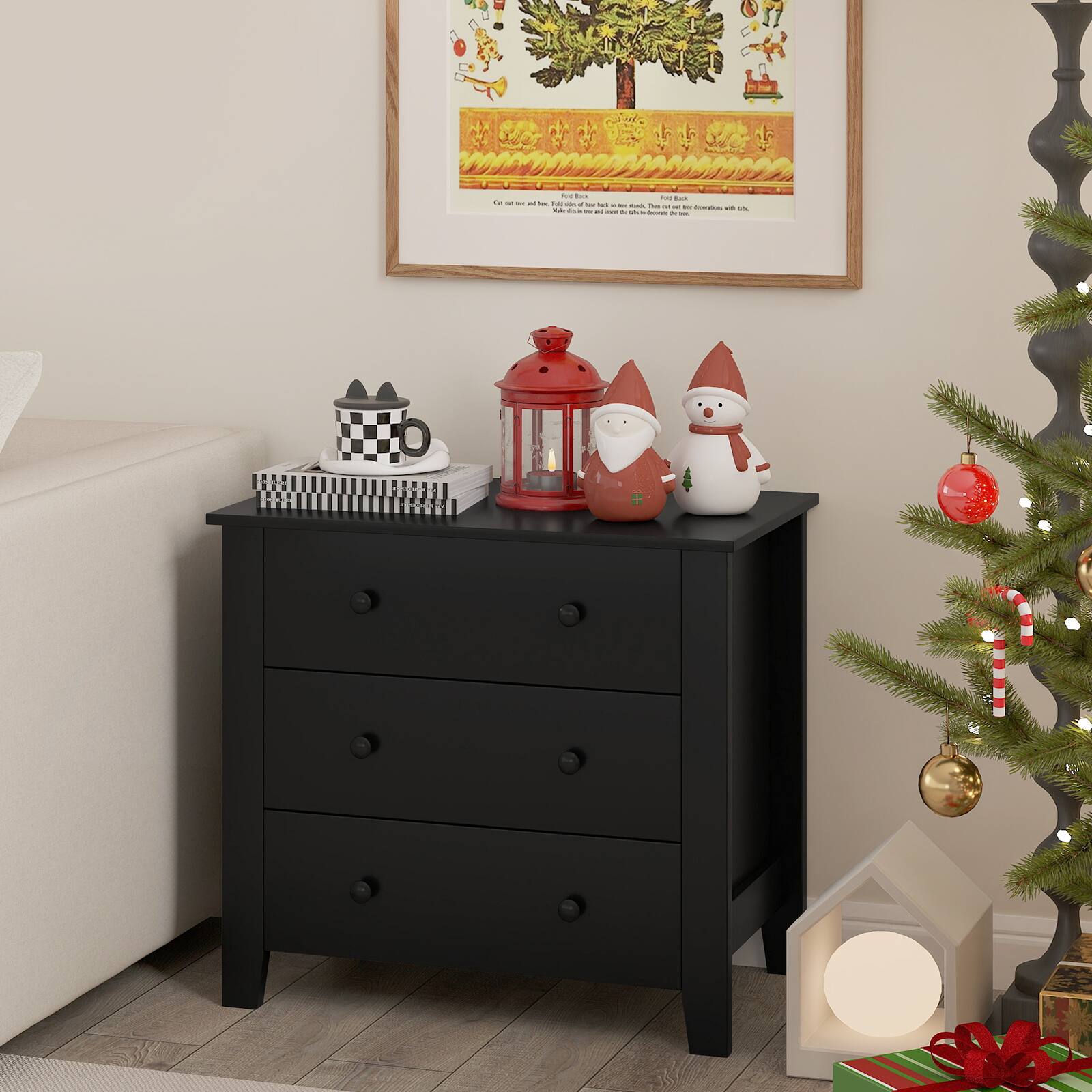 Alt View 3. Gymax - Gymax 3-drawer Dresser w/ Convenient Handles Smooth Slide Rails Accent Table - Black.