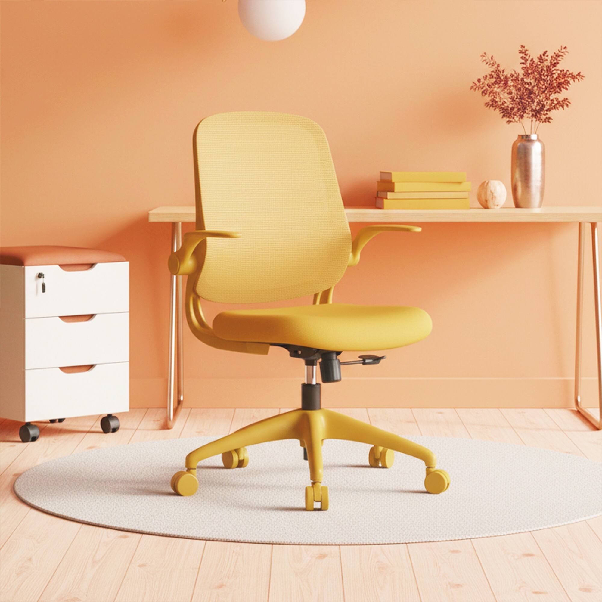 Alt View 1. Boyel Living - Mid-Back Ergonomic Office Chair with Fabric Seat and Flip-Up Armrests - Yellow.