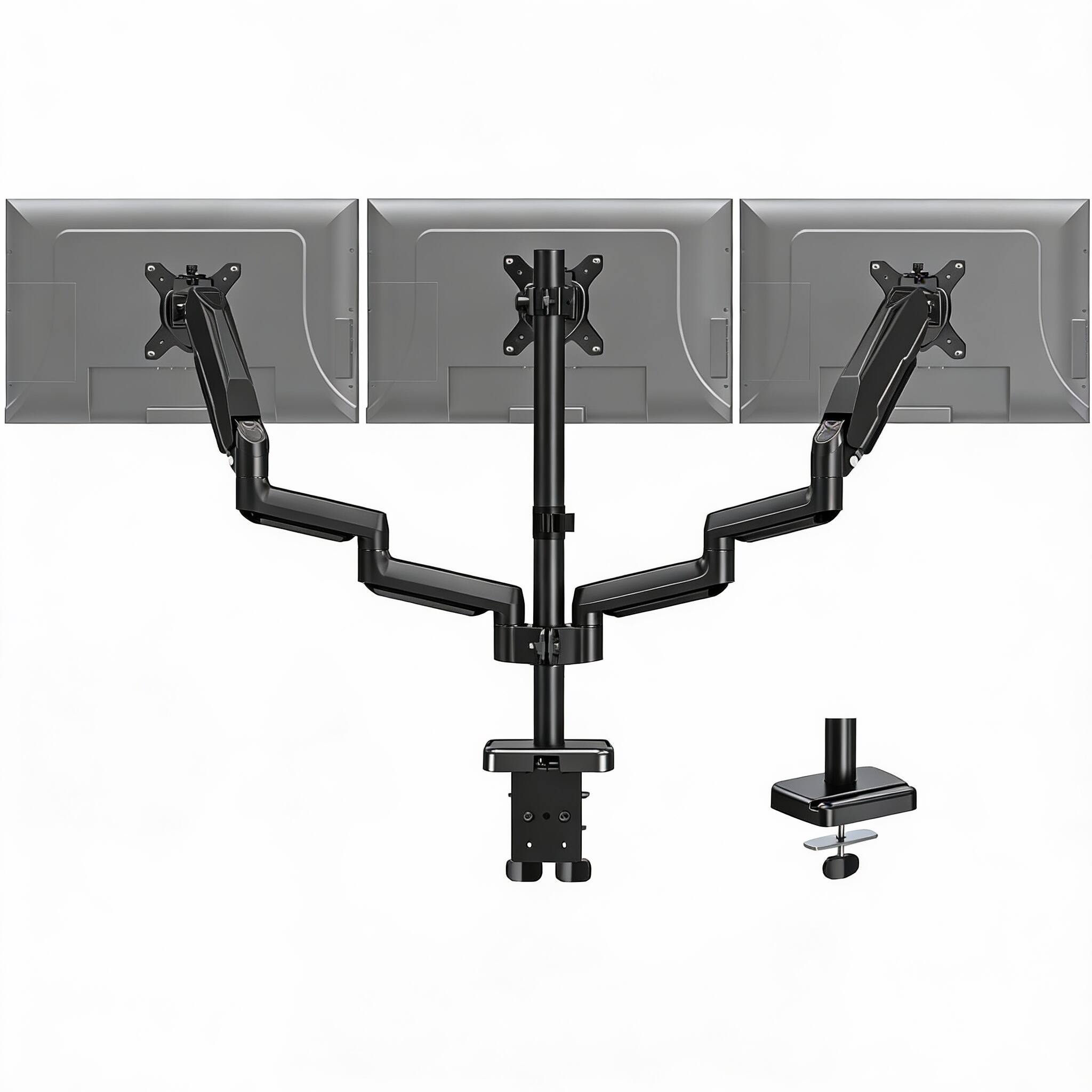Front. Frangdom - Triple Monitor Stand 13-27" Adjustable Height Full Motion 17.6lbs VESA - BLACK.