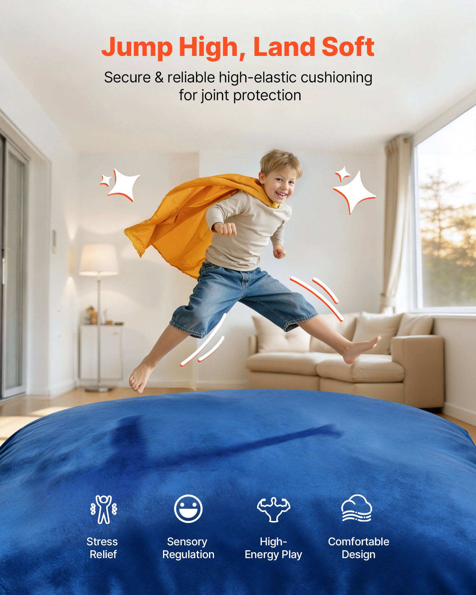 Jump High, Land Soft  
Secure & reliable high-elastic cushioning for joint protection  

Stress Relief  
Sensory Regulation  
High-Energy Play  
Comfortable Design
