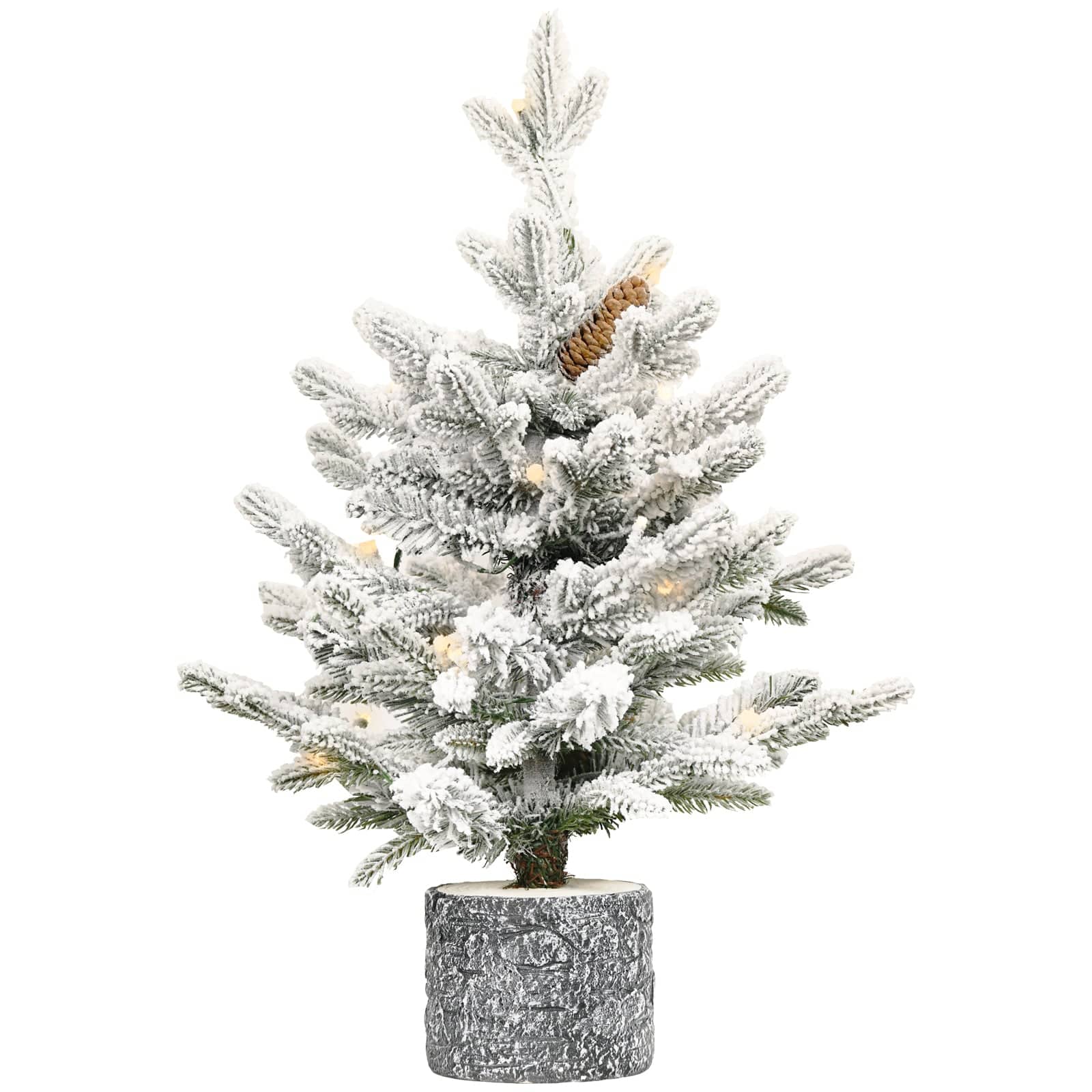 BreeBe - 2FT Flocked Christmas Tree with Pot Base - White,Green