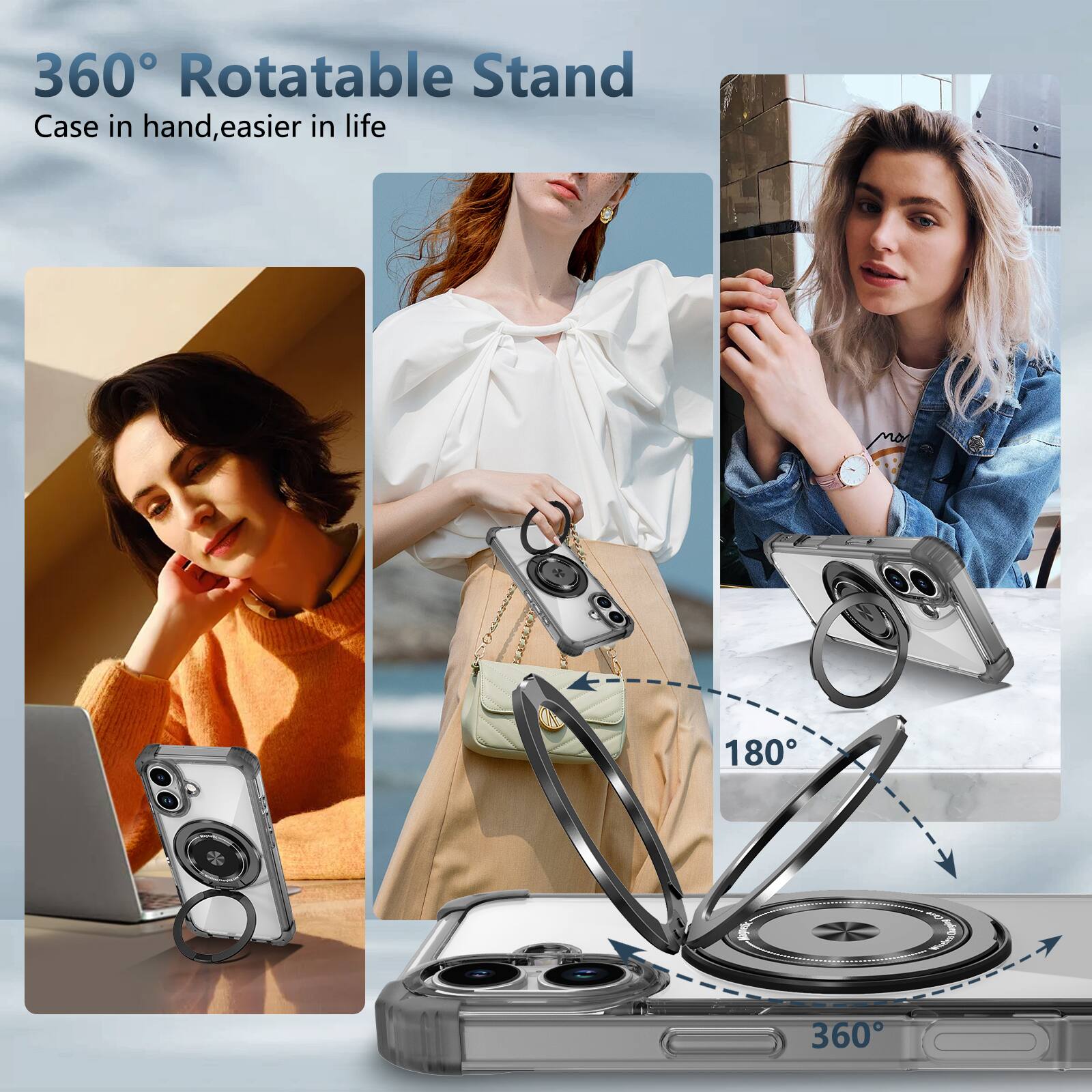 360° Rotatable Stand  
Case in hand, easier in life