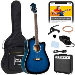 Best Choice Products - Beginner Acoustic Electric Guitar Starter Set 41in w/ Wood Cutaway Design, Gig Bag - Blue