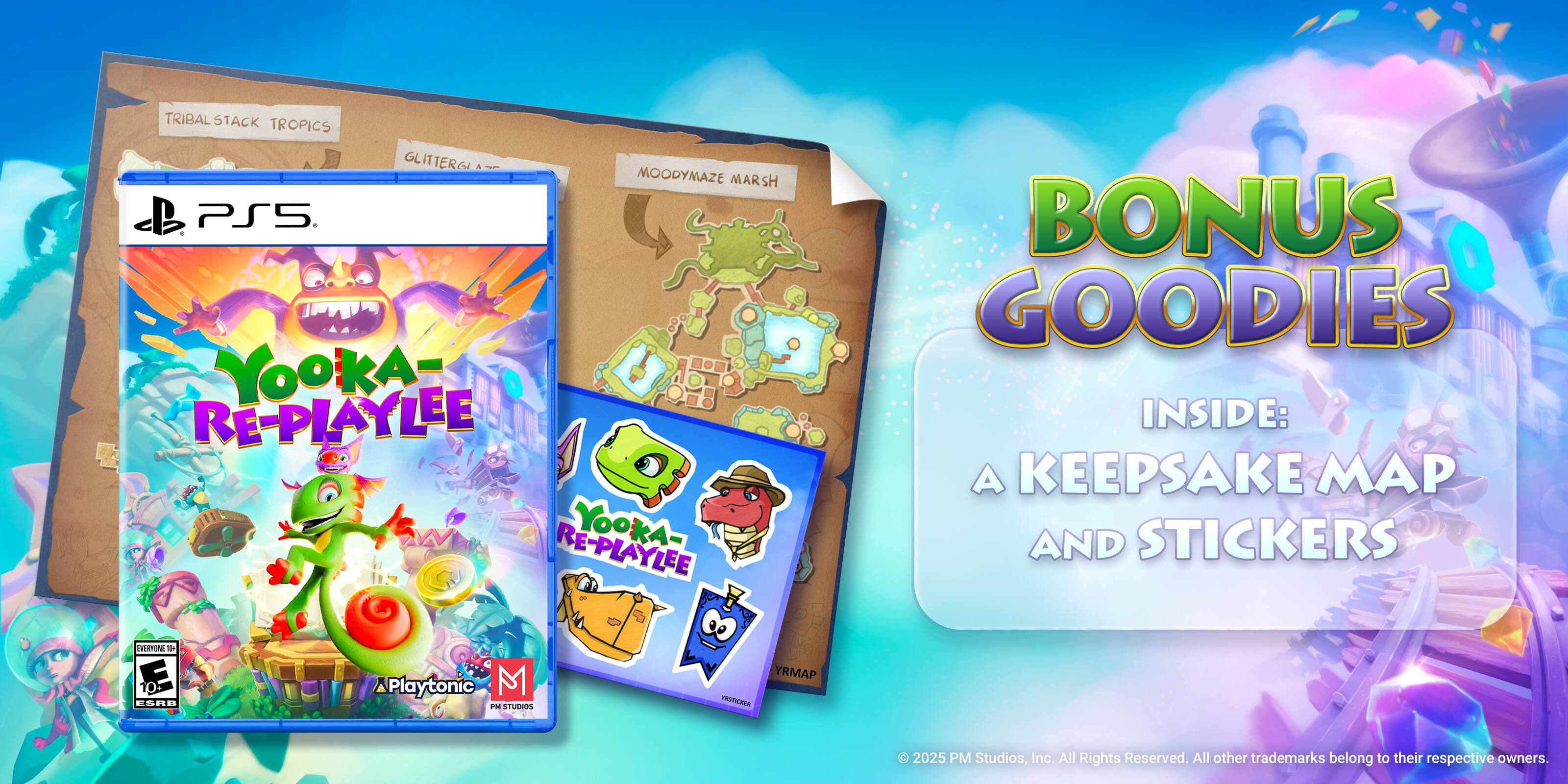 **Tribal Stack Tropics Glitter**

**Moody Maze Marsh**

**Yooka-Laylee Re-Playlee**

**Bonus Goodies Inside: A Keepsake Map and Stickers**

**Playtonic**

**M**

**E8AB d3**

**PRSIUEIDS YRMAP PESTURNE**

**2025 PM Studios, Inc. All Rights Reserved. All other trademarks belong to their respective owners.**
