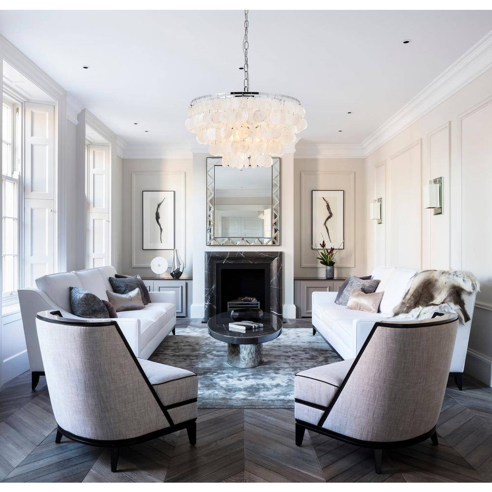 Angle. Living District - Selene 4 light Chrome Pendant - Chrome And White.