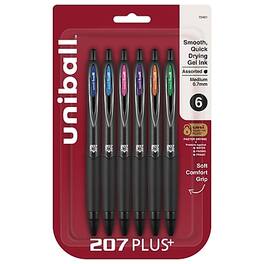 uni-ball - 207 Plus+ Retractable Gel Pens, Medium Point, 0.7mm, Assorted Inks, 6/Pack - Black