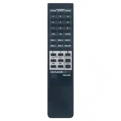 PLAY MODE
CONTINUE SHUFFLE PROGRAM
1 2 3 4 5 6 7 8 9 >10 10 CLEAR
DISC 1 DISC 2 DISC 3
DISC 4 DISC 5 DISC SKIP
M.SCAN
FADER
CD PLAYER
COMPACT disc
DIGITAL AUDIO
RM-D335