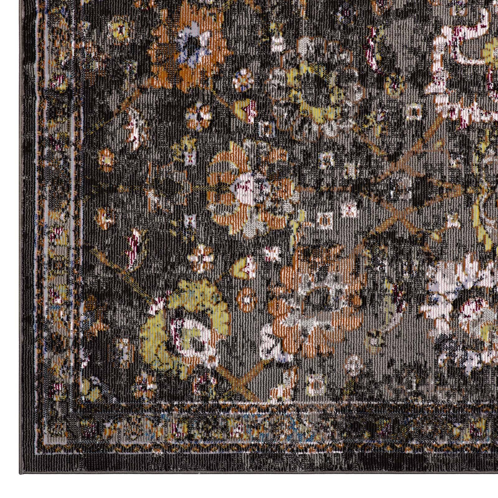Alt View 1. Modway - Minu Distressed Floral Lattice Area Rug - Black Yellow and Orange.
