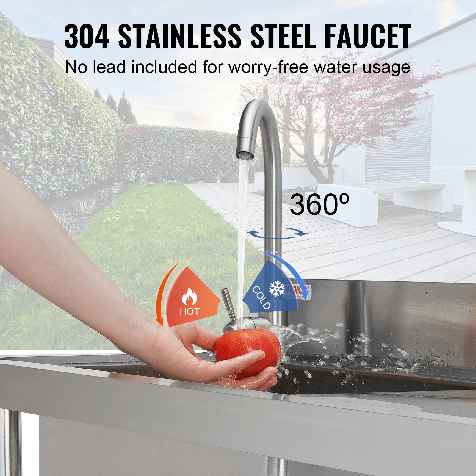 304 STAINLESS STEEL FAUCET, No lead included for worry-free water usage, 360° HOT COLD