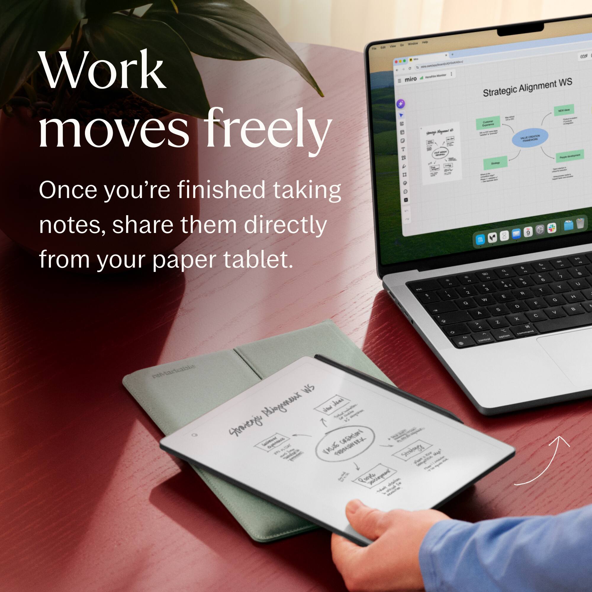 Work moves freely  
Once you're finished taking notes, share them directly from your paper tablet.