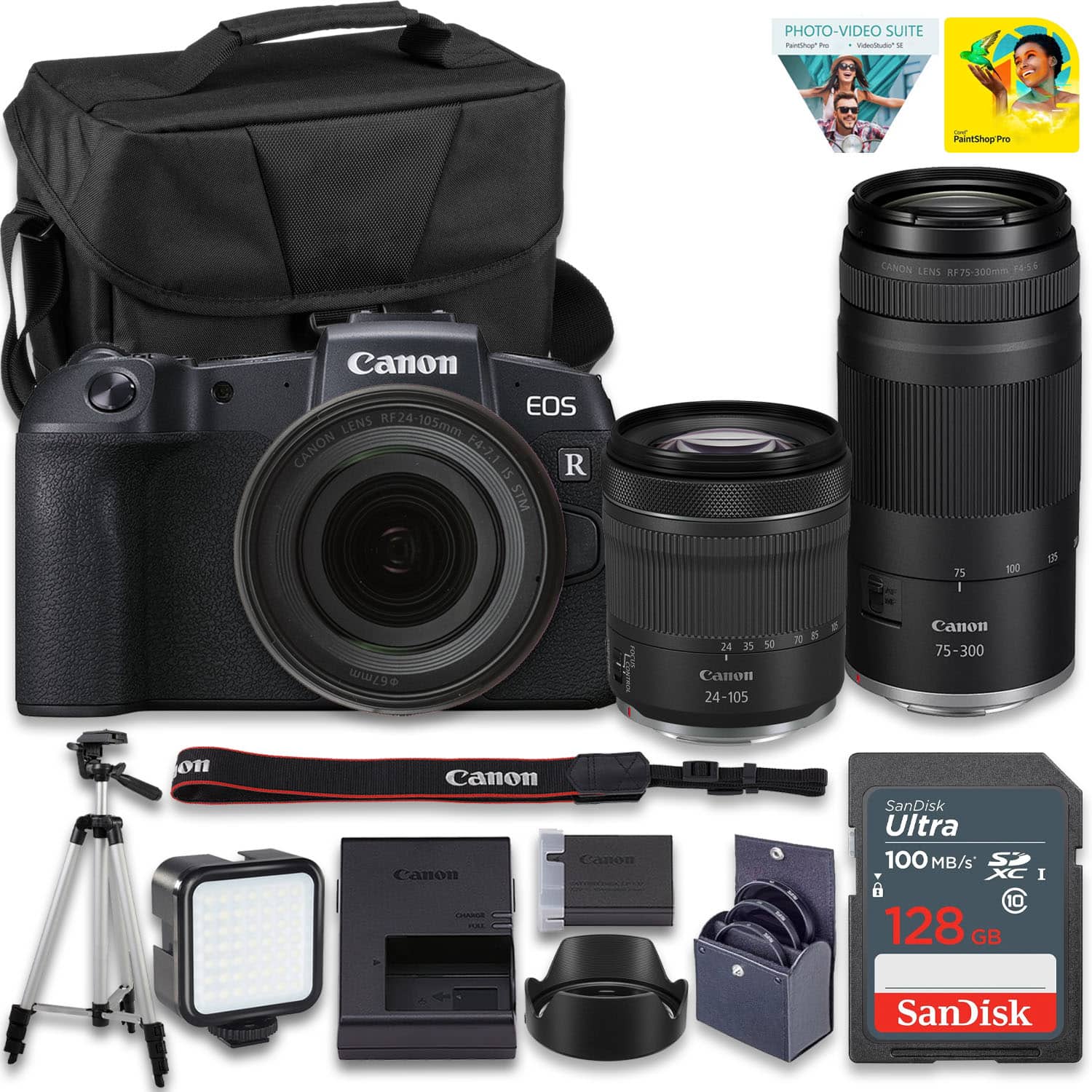 Bundle - Canon - EOS RP Full-Frame Mirrorless Mirrorless Camera + RF24-105mm Lens f/4-7.1 IS STM & RF 75-300mm Lens Kit- for - Black