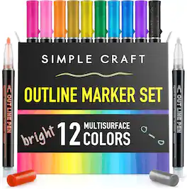 Zulay Kitchen - Simple Craft Double Line Outline Markers - 12 Dual Colored Outline Pens Self-Outline Metallic Markers