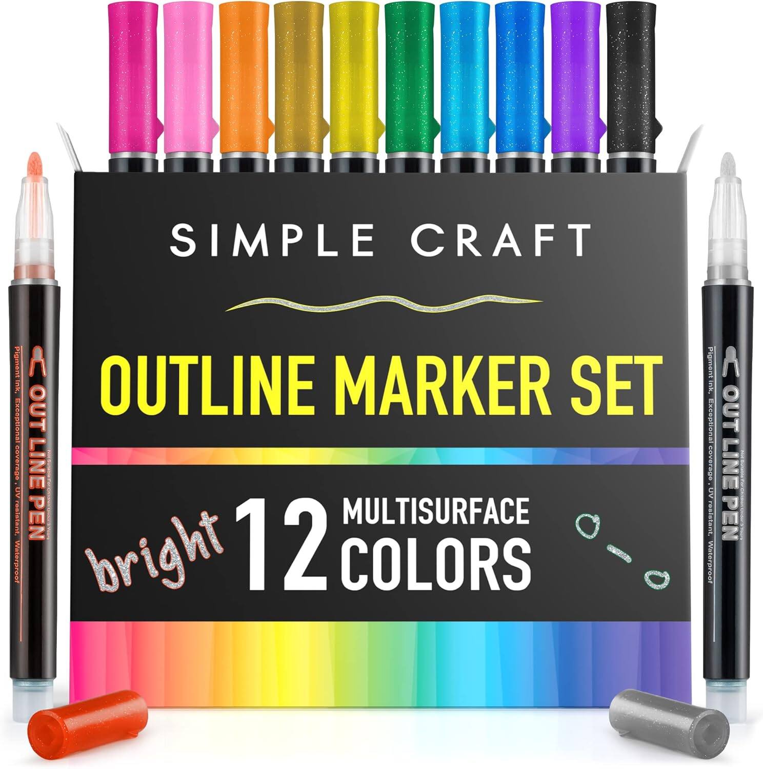 Zulay Kitchen - Simple Craft Double Line Outline Markers - 12 Dual Colored Outline Pens Self-Outline Metallic Markers