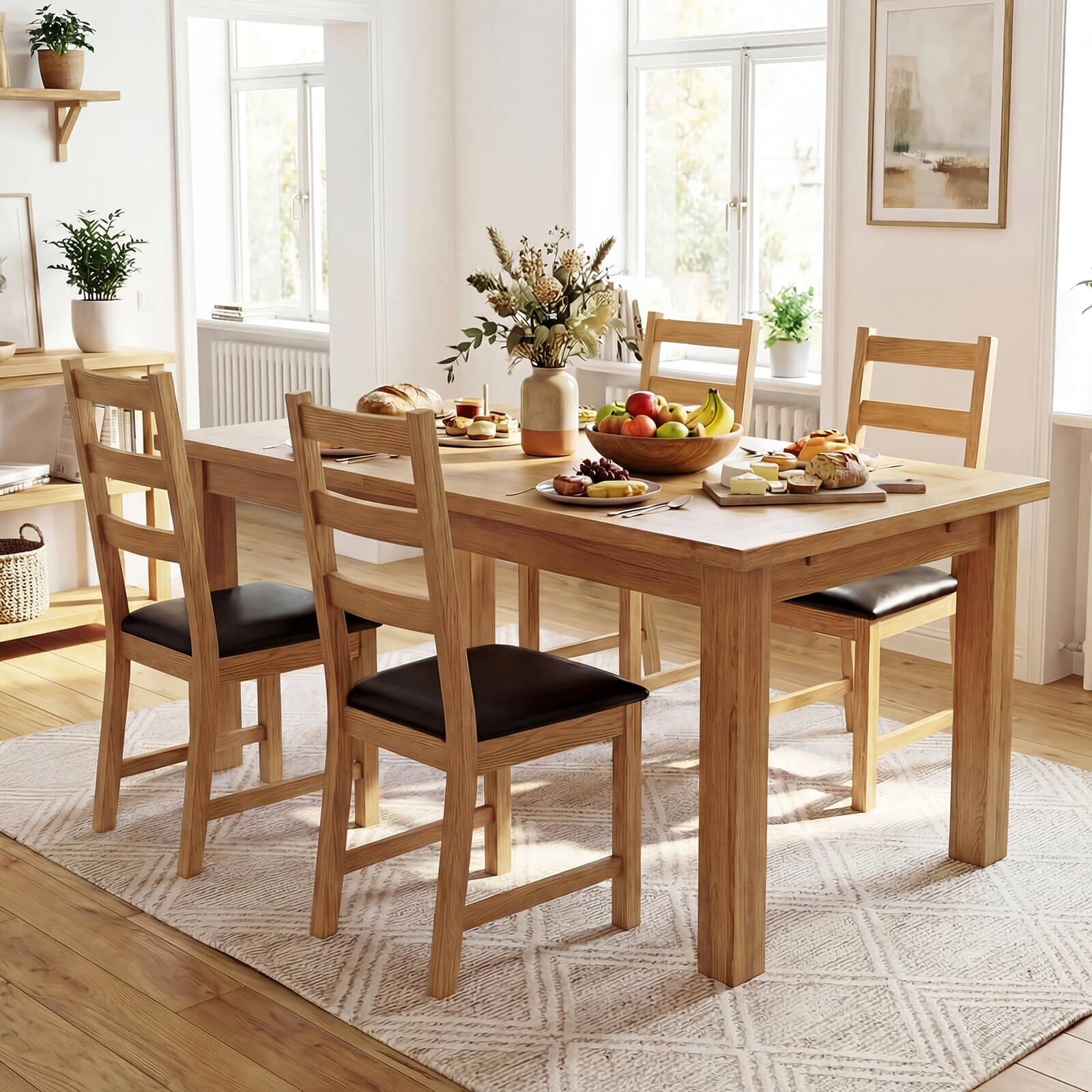 Alt View 4. Costway - Costway Dining Chairs Set of 4 with Hollowed Backrest, Padded Seat, Rubber Wood Legs - Natural & Black.