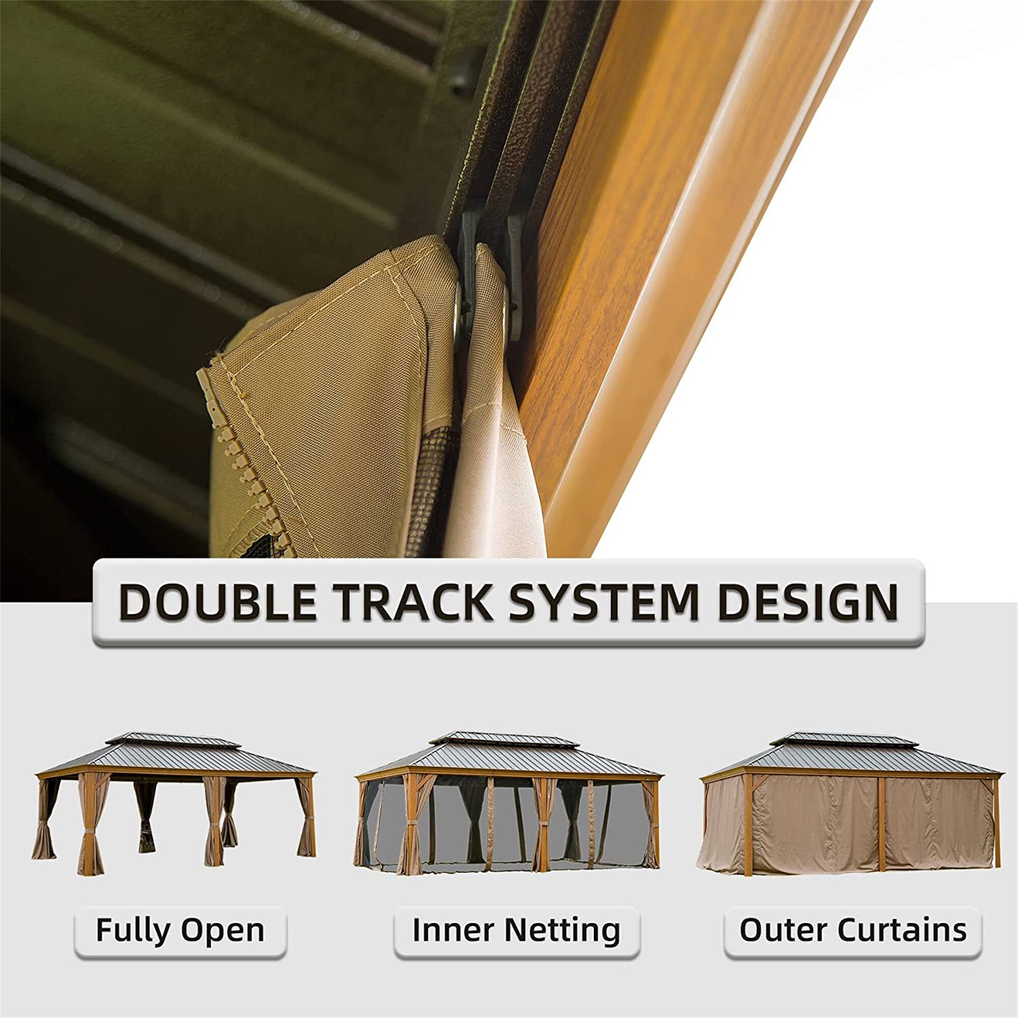 DOUBLE TRACK SYSTEM DESIGN

Fully Open
Inner Netting
Outer Curtains