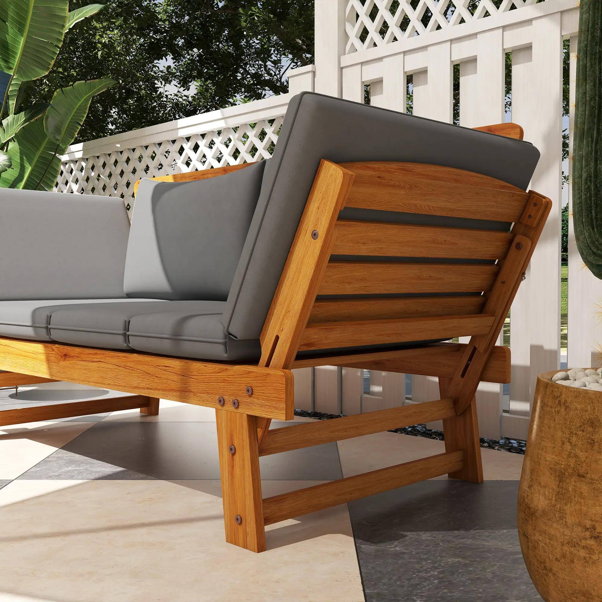 Left. Resenkos - Resenkos Outdoor Bench, Patio Loveseat with Cushions, Adjustable Armrests, Durable Garden Bench for Front Porch,Gray - Gray.