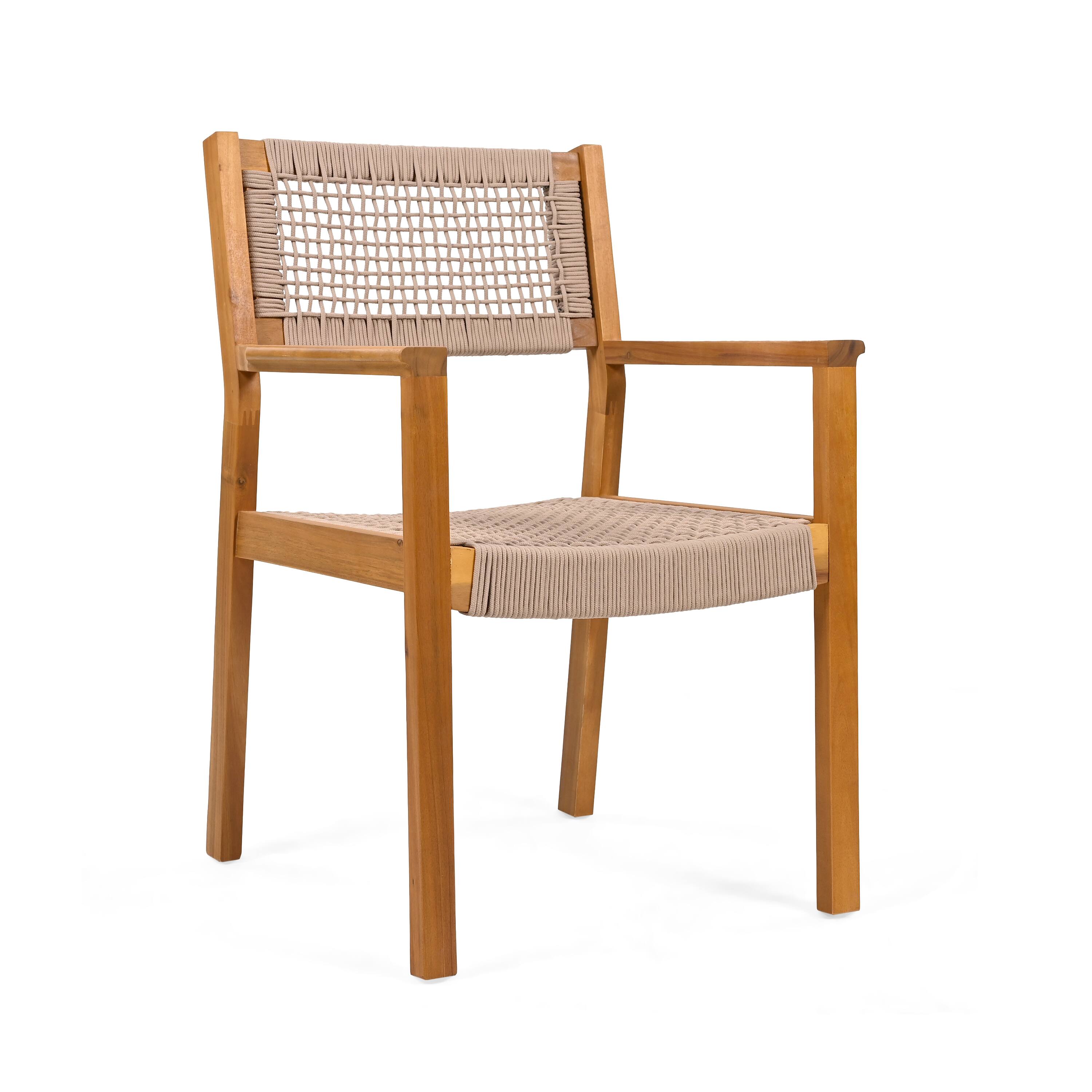 Back. Mondawe - Set of 2 Acacia Wood Dining Chairs with Rope Accents - Light Brown.