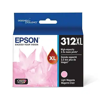 DESIGNED FOR EXCELLENCE
EPSON EXCEED YOUR VISION
312XL
High-capacity
2.5x more prints*
Grande capacité
2,5 fois plus de tirages*
Light Magenta
Magenta clair
Claria Photo Ink