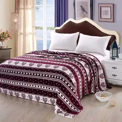 Front. Noble House - Heartfelt Valentine Micro Plush Blanket Burgundy - Queen 86 x 86 - Burgundy.