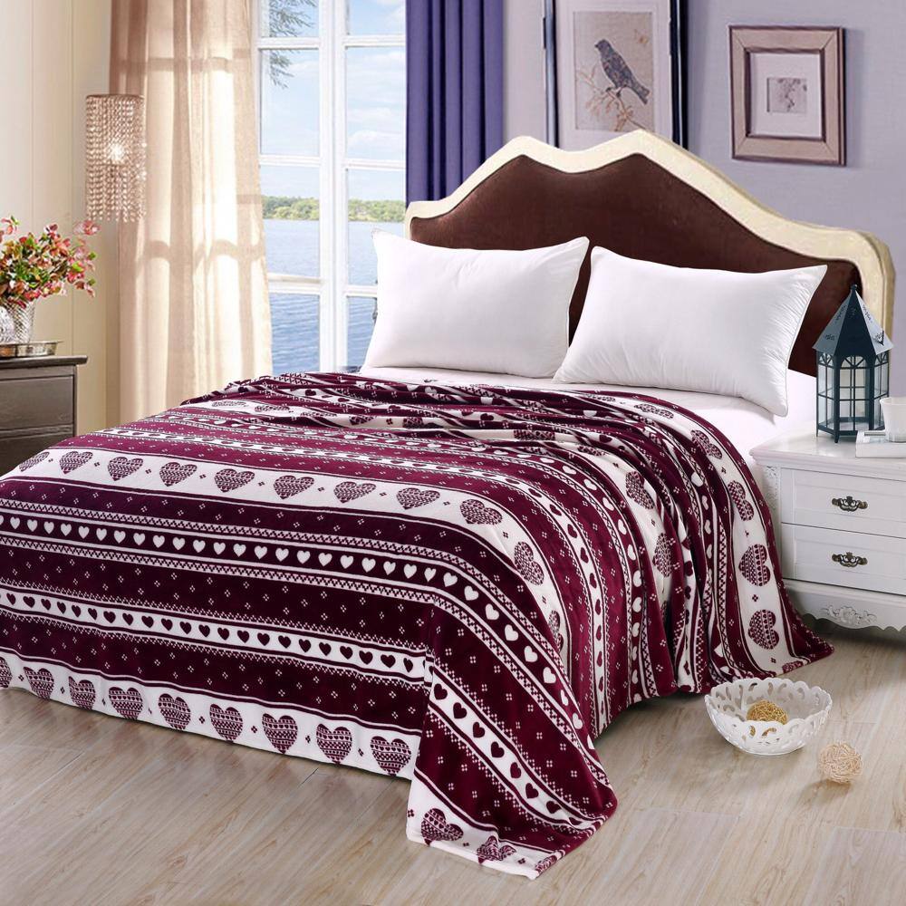Front. Noble House - Heartfelt Valentine Micro Plush Blanket Burgundy - Queen 86 x 86 - Burgundy.