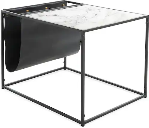Front. Click Decor - Wilson Magazine Storage End Table, Marble Print - White Marble Print.
