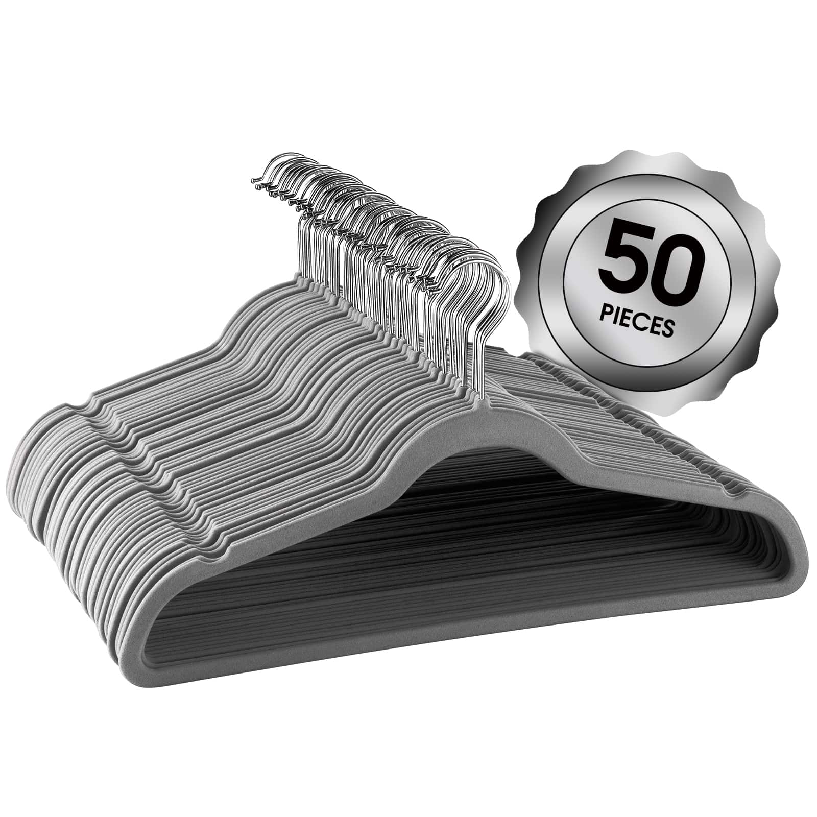 Elama - Home 50 Piece Flocked Velvet Clothes Hangers with Stainless Steel Swivel Hooks - Gray