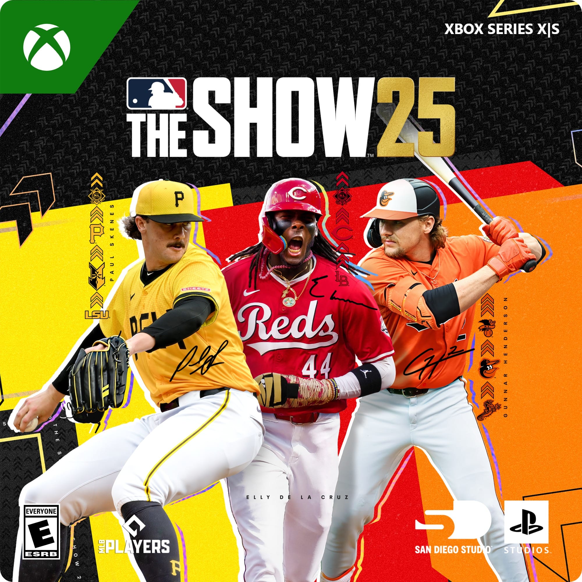 The Xbox Series X|S The Show 25 features Major League Baseball players, including Paul DeJong from the St. Louis Cardinals and Cincinnati Reds' Nick Senzel. The game is rated E for Everyone by the ESRB.