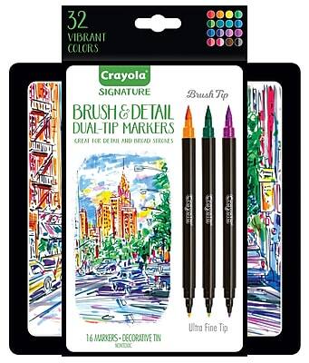 Crayola - Brush & Detail Dual Tip Markers, Brush Tip/Ultra Fine Tip, 16/Pack (58-6501)