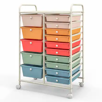 Front. Costway - 15 Drawer Rolling Storage Cart Scrapbook Paper Office School Organizer - Multicolor.