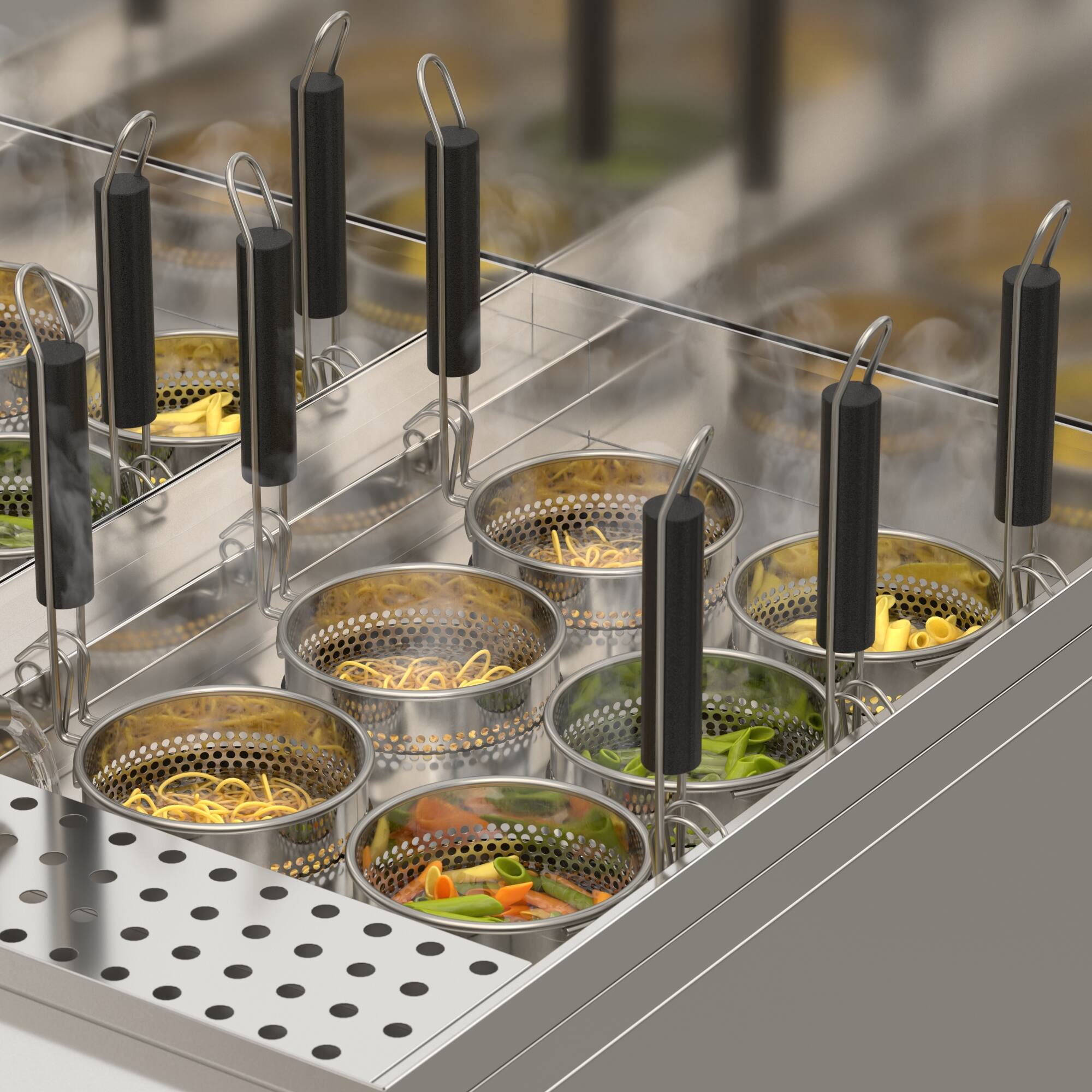 Alt View 4. Koolmore - Commercial 22 Gallon Natural Gas Stainless Steel Pasta Cooker With 12 Baskets and 140,000 BTU - Silver.