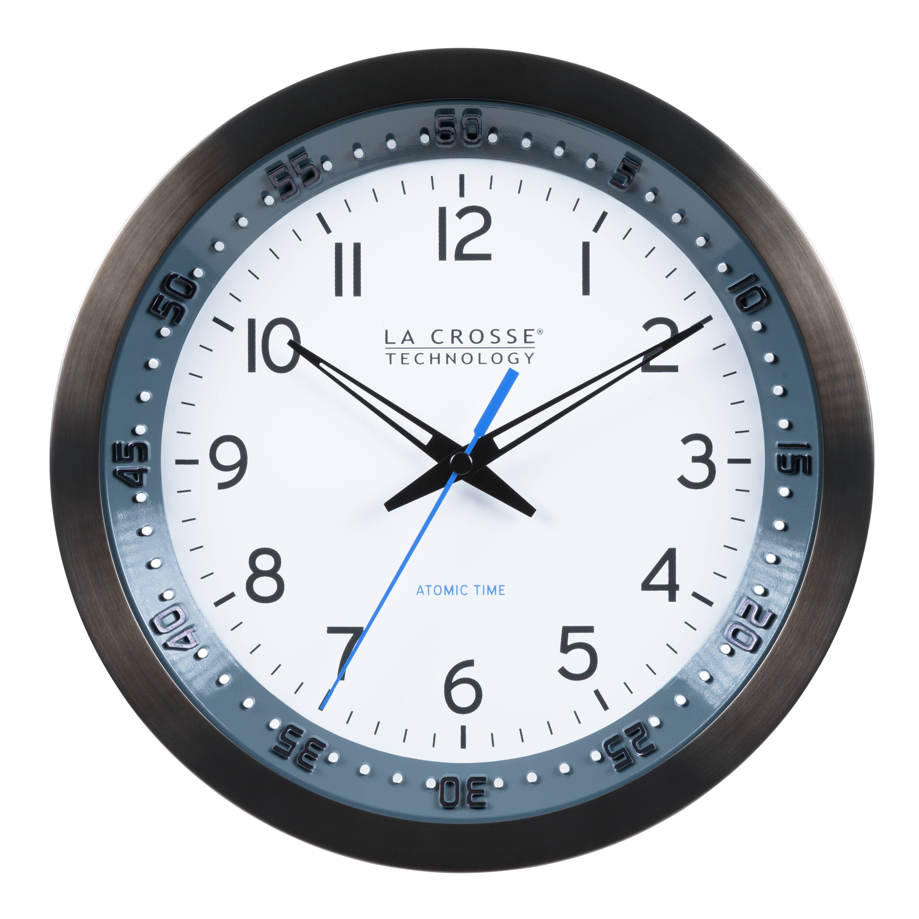 La Crosse Technology - 10 Inch Chapter Ring Stainless Steel Atomic Analog Wall Clock - Stainless Steel Black