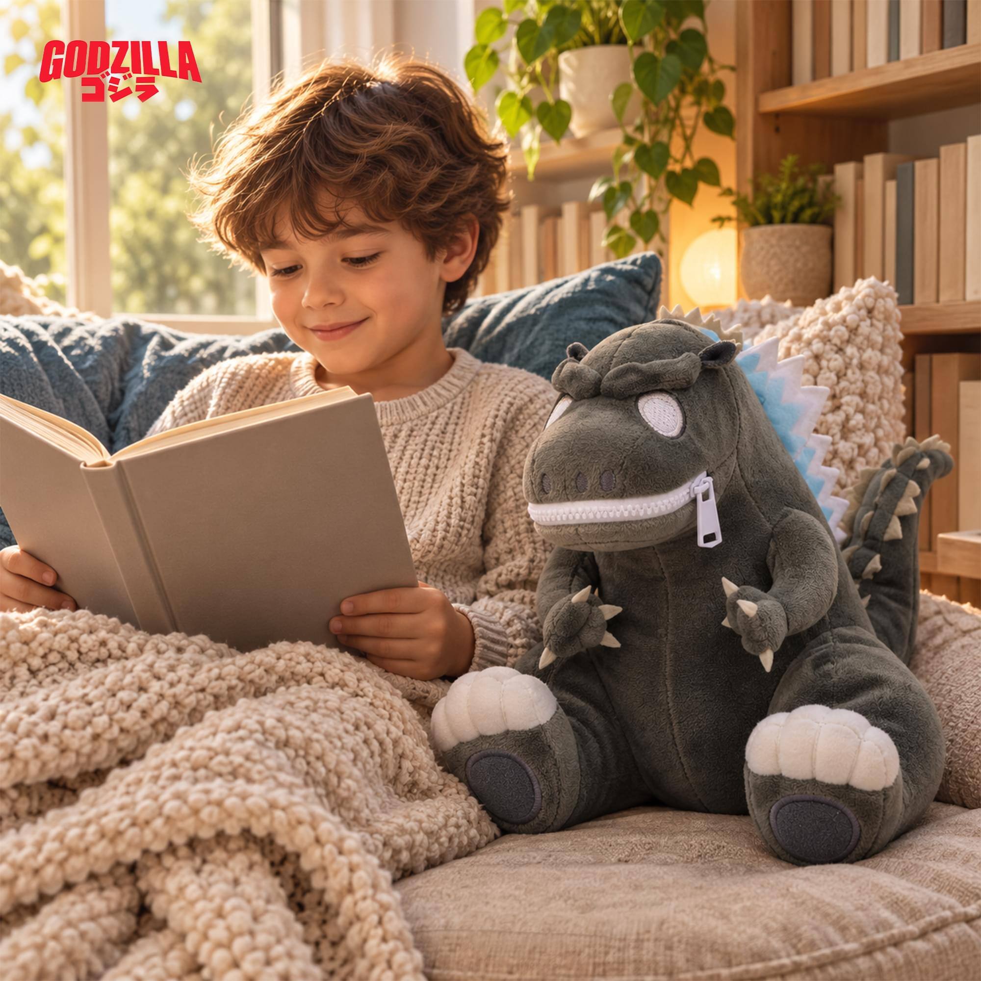 Alt View 5. Quantum Mechanix - Godzilla 9 Inch Zippermouth Plush | Atomic Breath Godzilla - Brown.