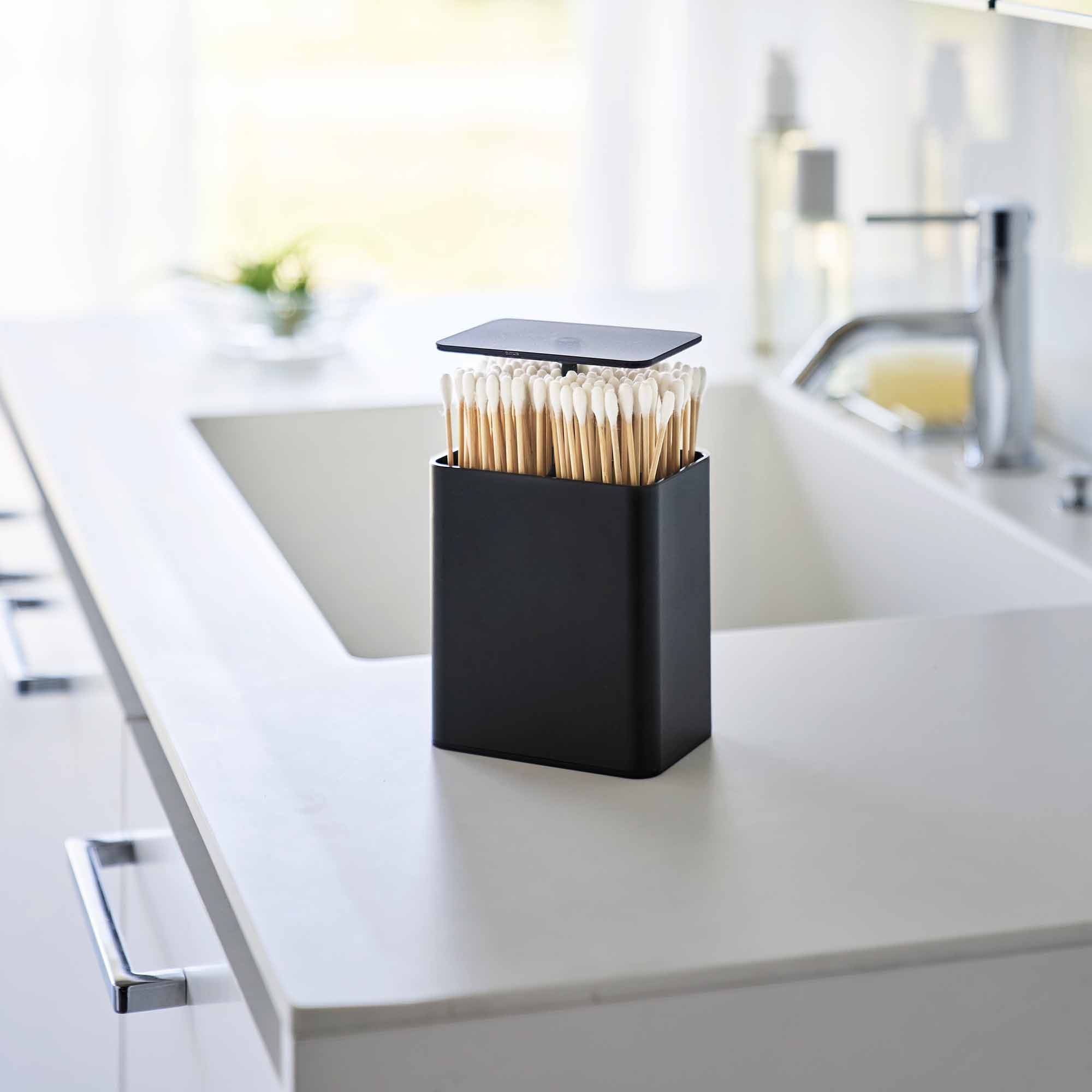 Alt View 6. Yamazaki Home - Cotton Swab Push-Top Case - Black.