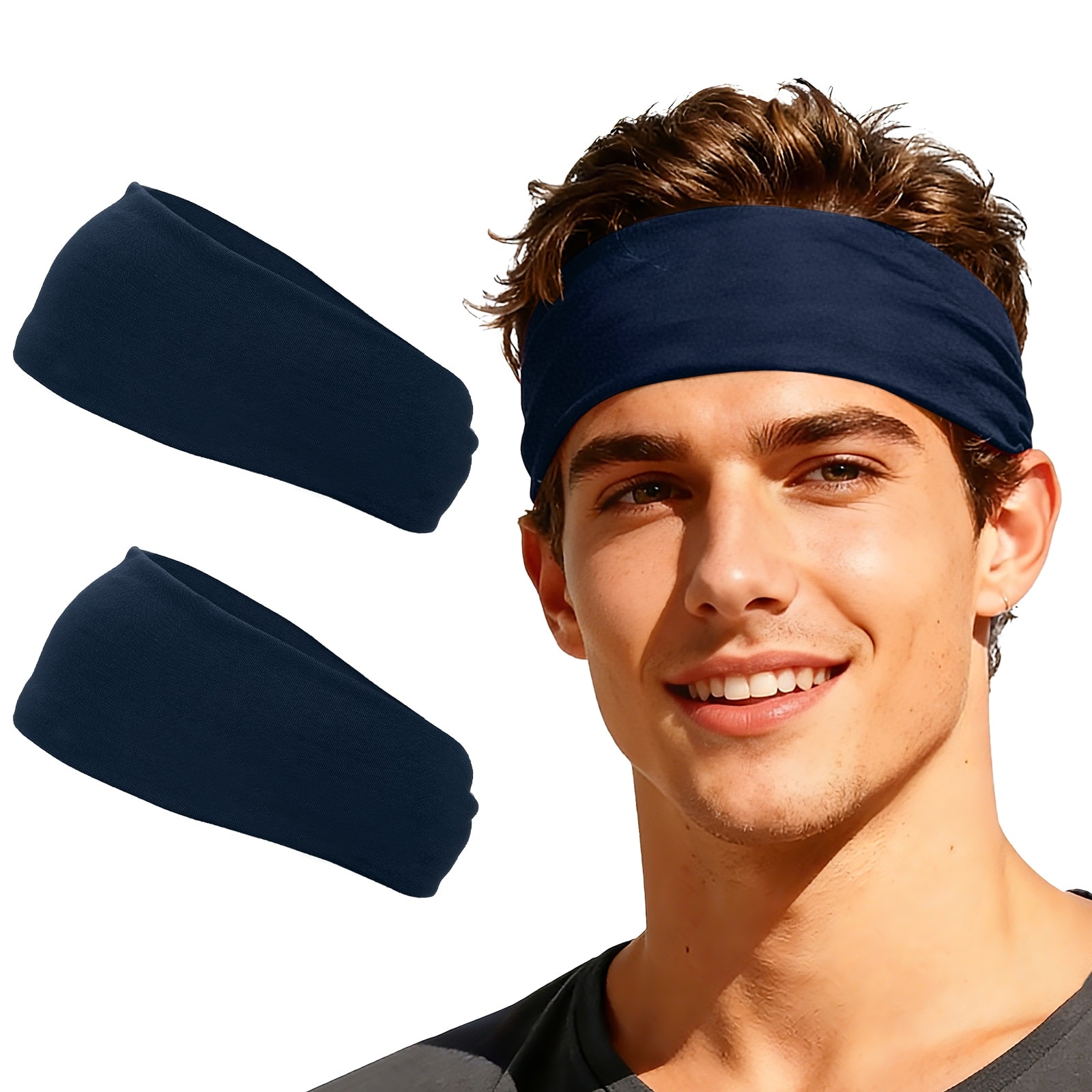 Unique Bargains - Sport Headbands for Men & Women, Stretchy Sweatband Absorbent Headbands, 2pcs - For Yoga/Sports/Running/Fitness/Cycling - Navy Blue price history on PriceWatchPro