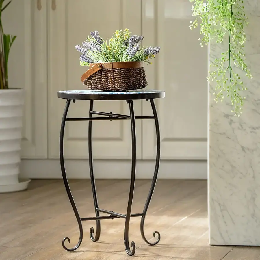 Alt View 9. Costway - Outdoor Indoor Accent Table,Mosaic Patio Table, Plant Stand Cobalt Blue Color Scheme Garden Steel - multicolor.