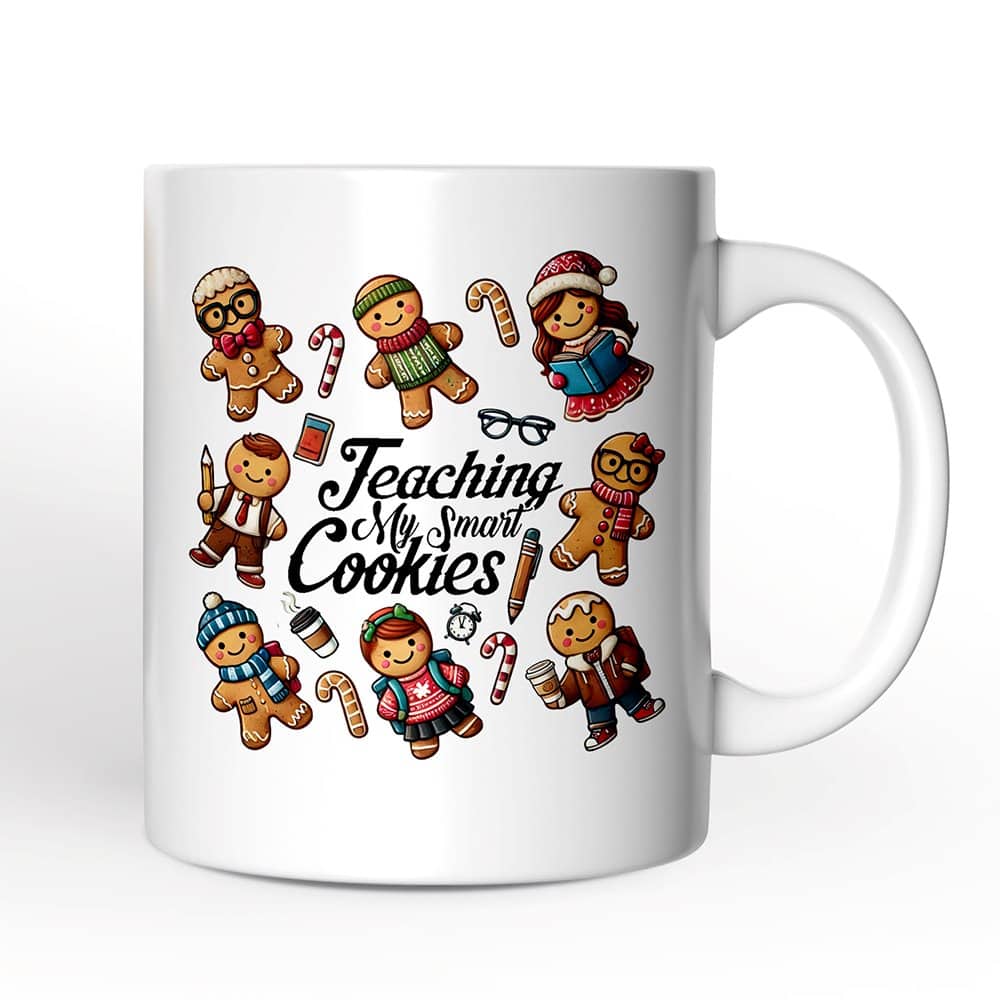 OrnamentallyYou - Gingerbread Teacher Mug, Teaching My Smart Cookies Gift - White